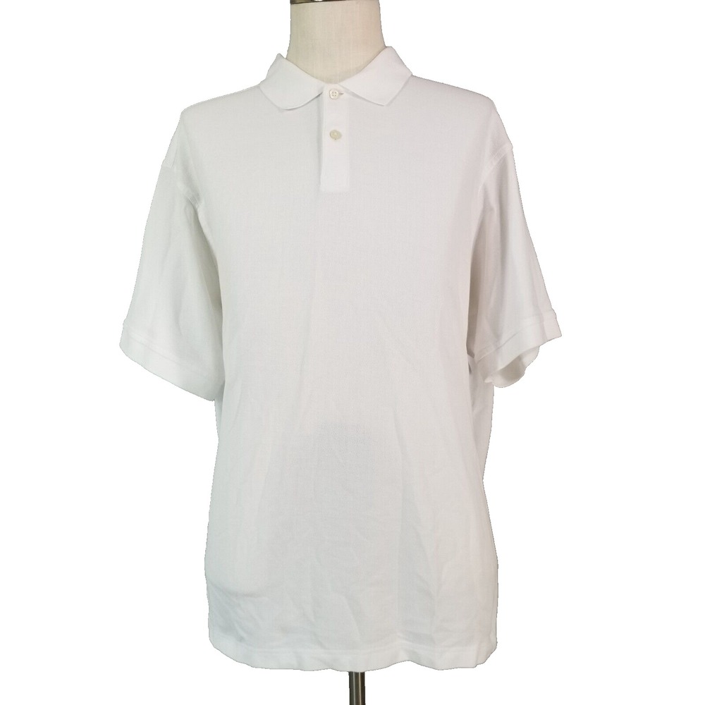 Roundtree & Yorke Polo Shirt Mens 2XL White Cotton Solid Classic Short Sleeve